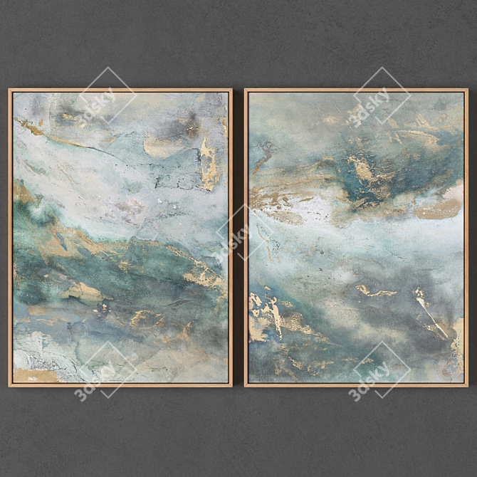 Artistic Duo: 2 Framed Paintings 3D model image 1