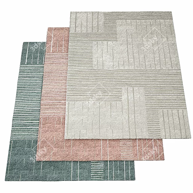 Handcrafted Wool Striped Rug 3D model image 2