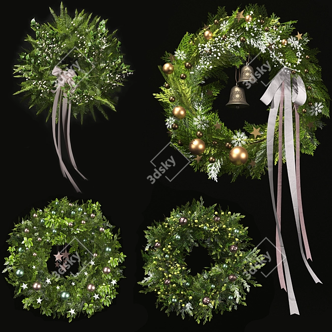 Festive Evergreen Holiday Wreath 3D model image 2