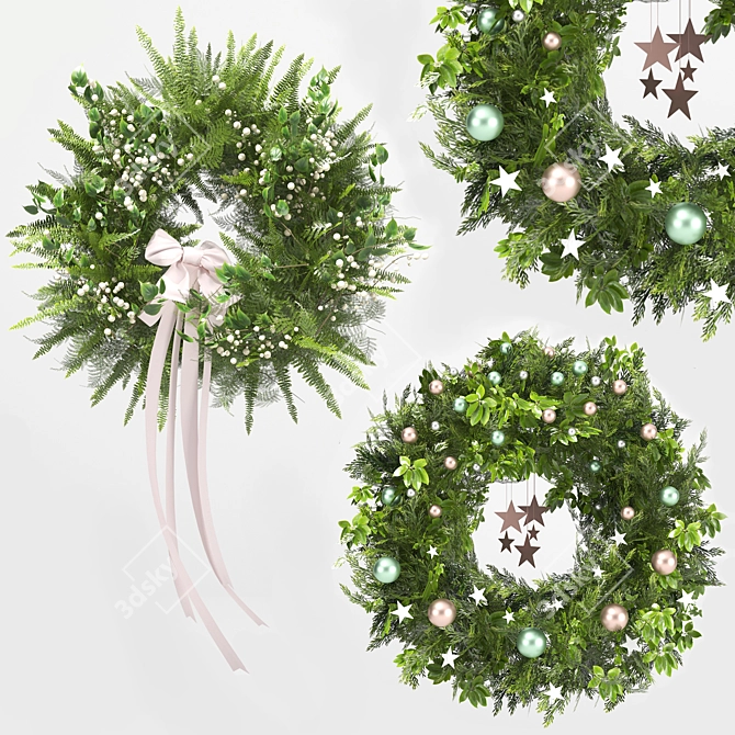 Festive Evergreen Holiday Wreath 3D model image 3