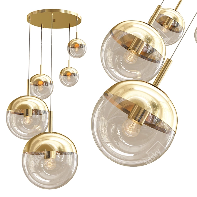 Gilded 5-Light Hanging Mirror Ball 3D model image 1