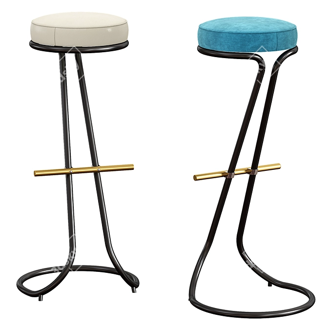 Italian Design: Set of 4 Gastone Rinaldi Barstools 3D model image 1