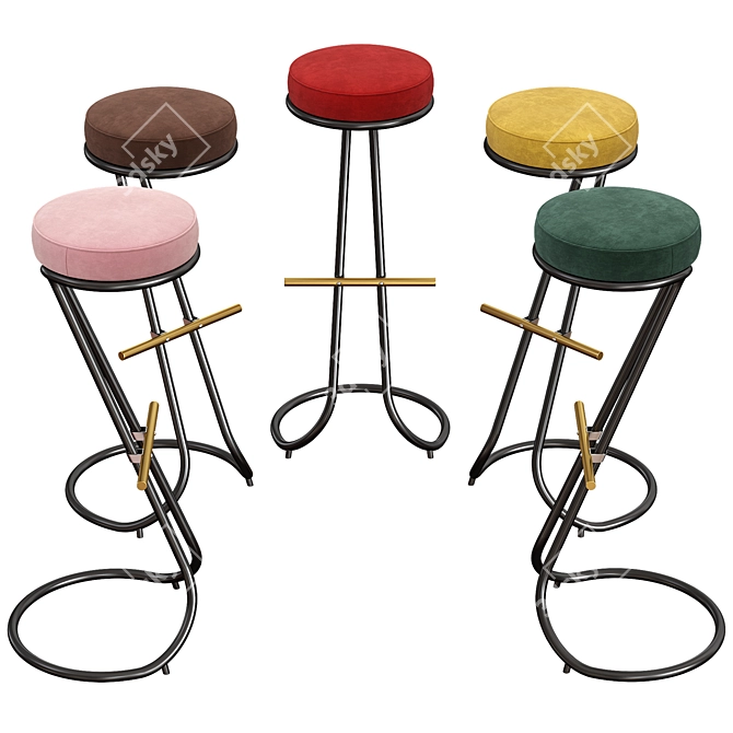 Italian Design: Set of 4 Gastone Rinaldi Barstools 3D model image 2