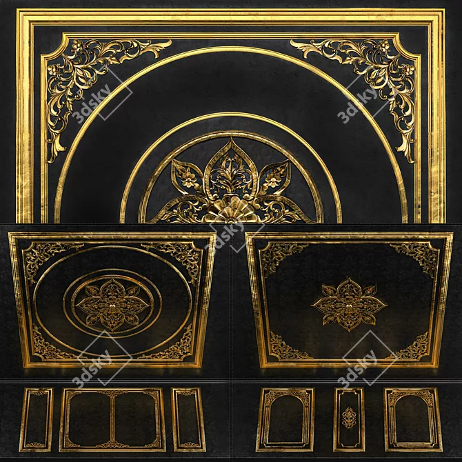 Golden Ornamental Frame Set 3D model image 1