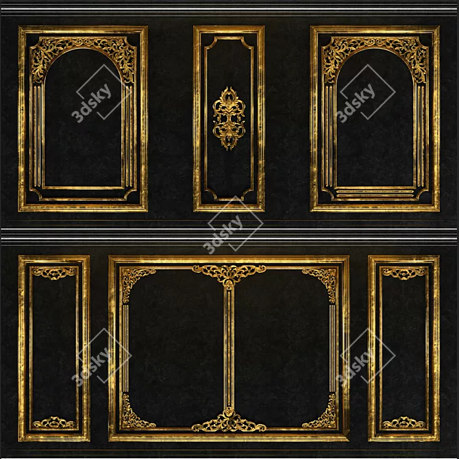 Golden Ornamental Frame Set 3D model image 2