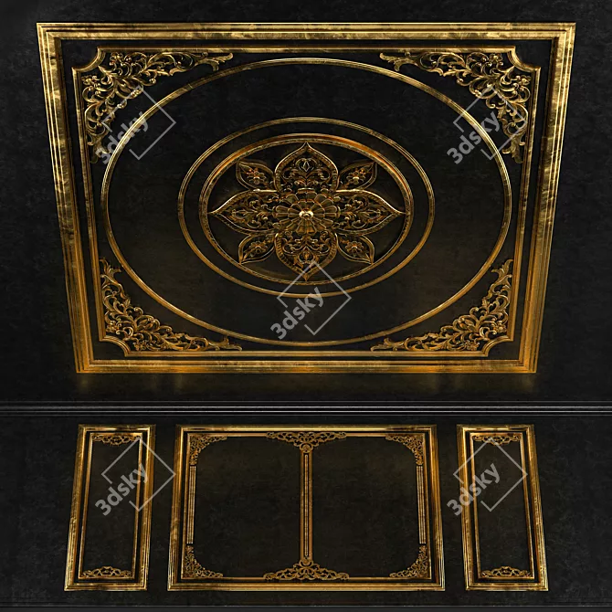 Golden Ornamental Frame Set 3D model image 3