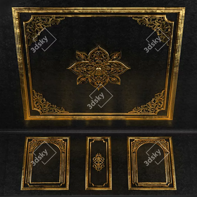 Golden Ornamental Frame Set 3D model image 4