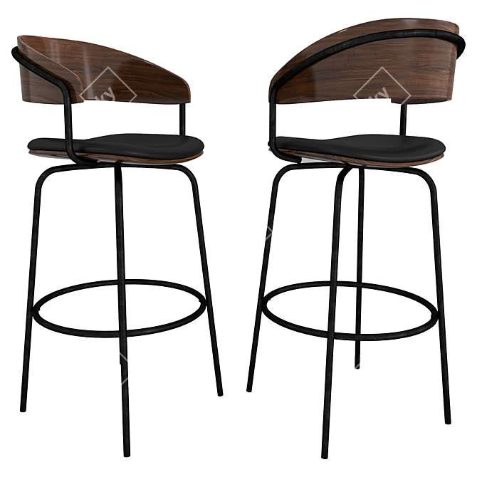 Sleek Steel Bar Stool 3D model image 1