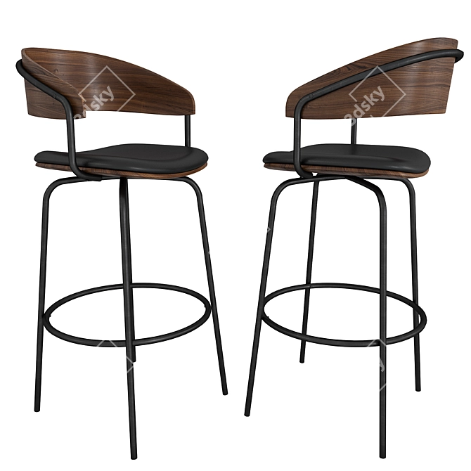 Sleek Steel Bar Stool 3D model image 3