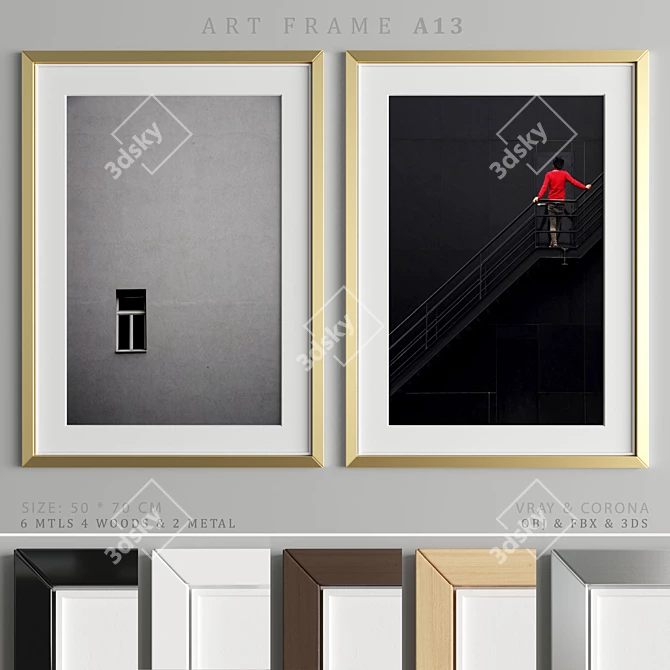 Modern Art Frame: A13 - 2 Frames with 6 Material Options - 50x70 cm 3D model image 1