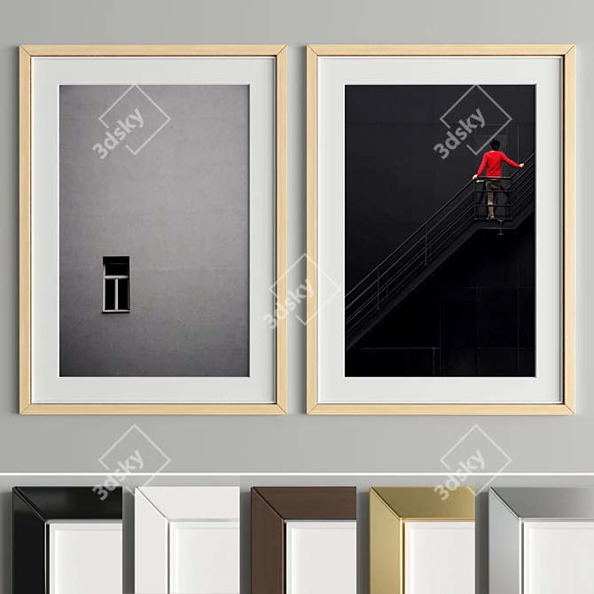 Modern Art Frame: A13 - 2 Frames with 6 Material Options - 50x70 cm 3D model image 2