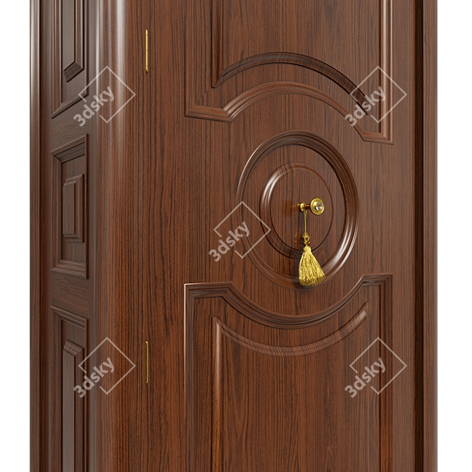 Solid Wood Wardrobe with Glass and Metal Accents 3D model image 2