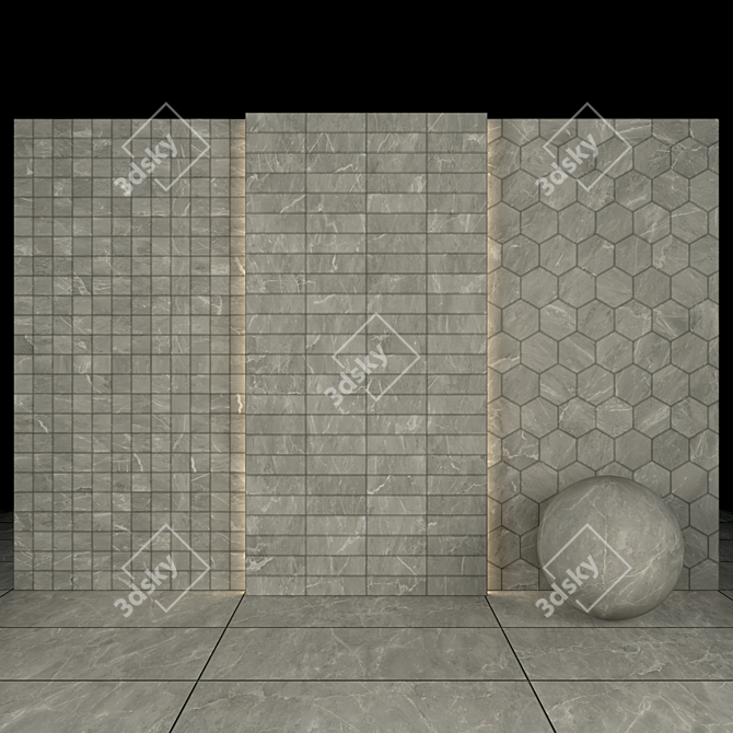 Gray Fury Marble: 5 Texture Slabs & Tiles 3D model image 2