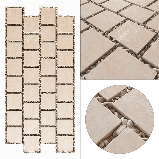 Square White Pebble Paving Slabs - Smooth Geometry, High-Resolution Texture 3D model image 1