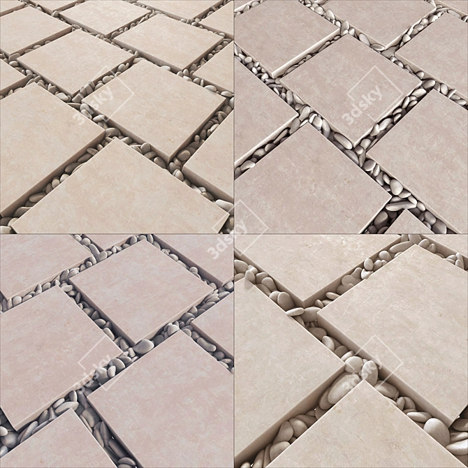 Square White Pebble Paving Slabs - Smooth Geometry, High-Resolution Texture 3D model image 2