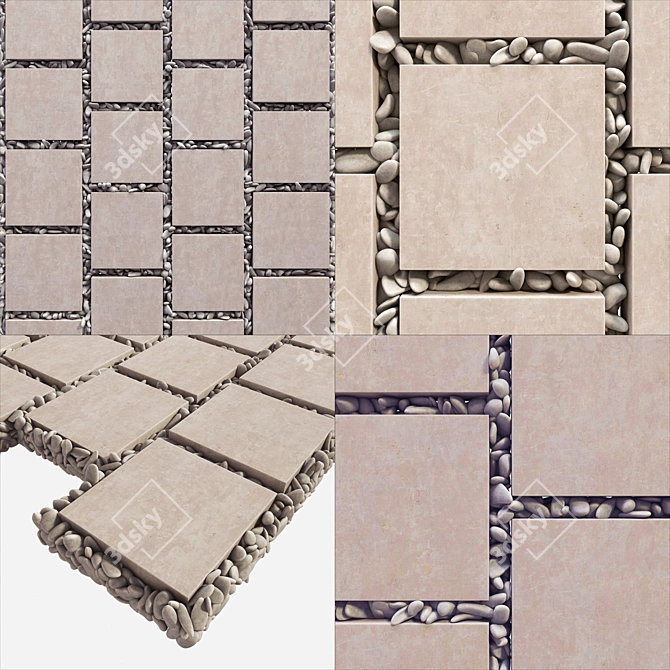 Square White Pebble Paving Slabs - Smooth Geometry, High-Resolution Texture 3D model image 3