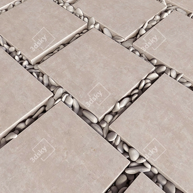 Square White Pebble Paving Slabs - Smooth Geometry, High-Resolution Texture 3D model image 4