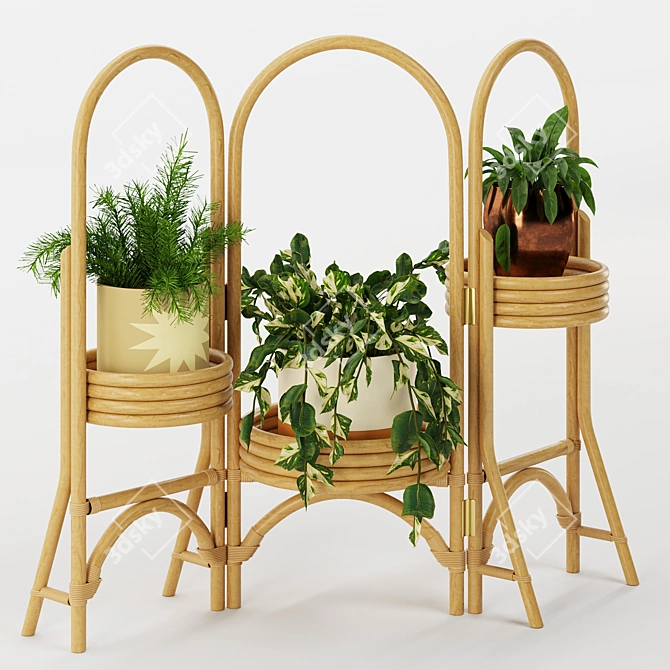 Wooden Stand Decorative Plant 3D model image 1
