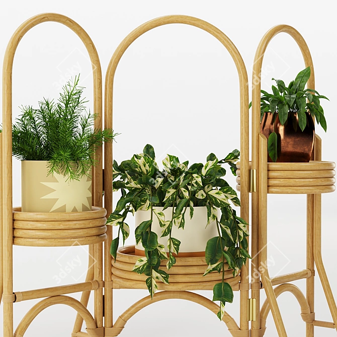 Wooden Stand Decorative Plant 3D model image 2