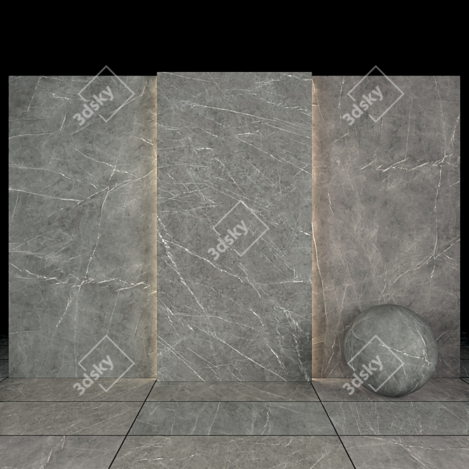 Gray Marble Tiles - Glossy Slabs & Hexagonal/Rectangular/Square Tiles 3D model image 2