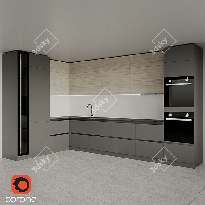 Modern Kitchen Design: Oven, Cooktop, Hood, Sink 3D model image 1