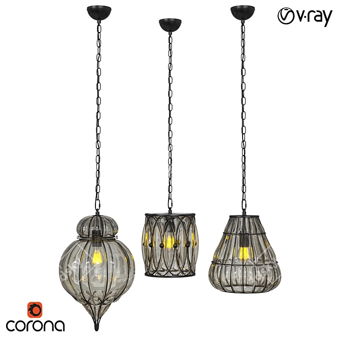 Modern Metal and Glass Pendant Lamp 3D model image 1