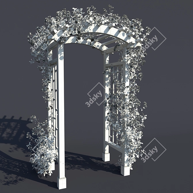 Garden Arch №3 with Climbing Roses - White  Elegant Garden Arch with Climbing Roses 3D model image 5