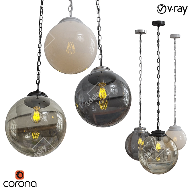 Zenrun Pendant Lamp: Metal & Colored Glass 3D model image 1