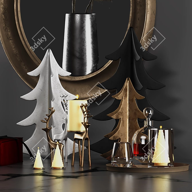 Vintage Christmas Decor Set 3D model image 2