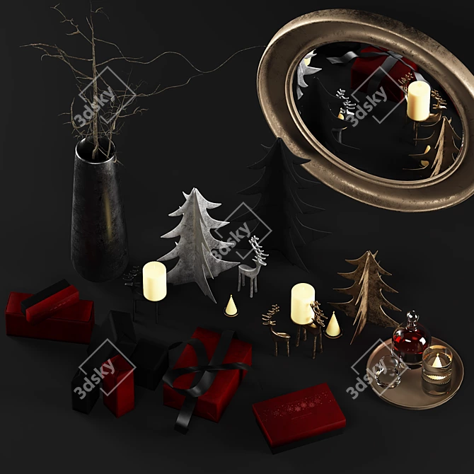 Vintage Christmas Decor Set 3D model image 4