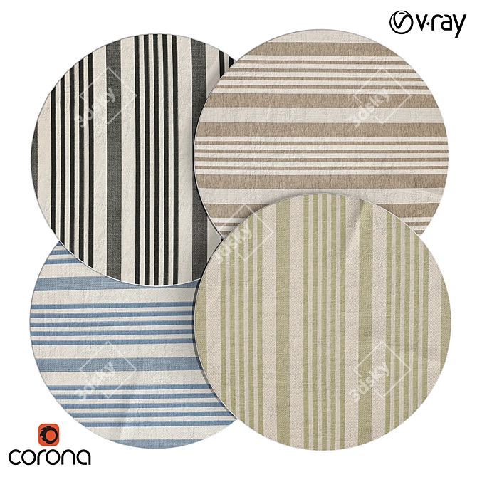 Higgs Striped Beige/Blue Indoor/Outdoor Rug 3D model image 1