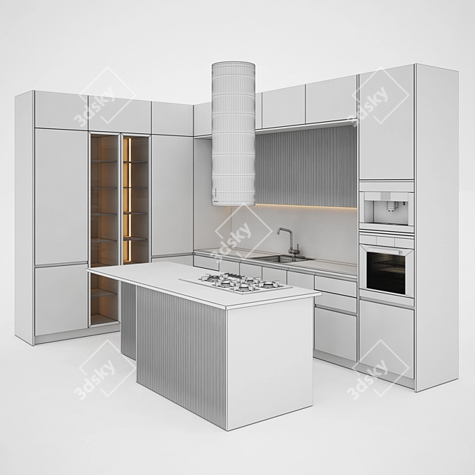 Modern Kitchen Set with Gas Hob, Sink, Oven, and Hood 3D model image 5