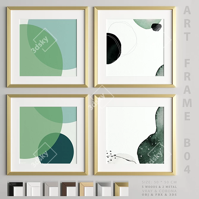 Modern Art Frame B01: 4 Frames, 5 Woods & 2 Metals 3D model image 1