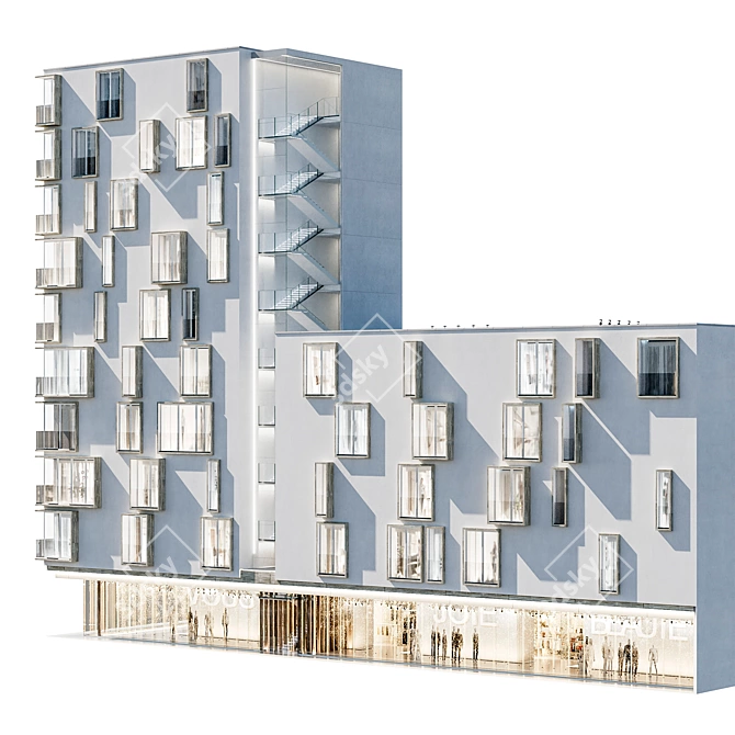 Modern Residential Building Model 3D model image 1
