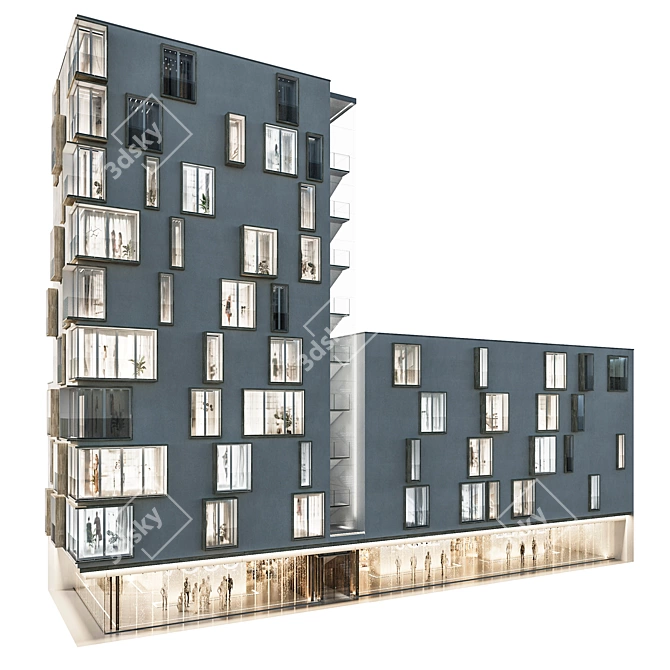 Modern Residential Building Model 3D model image 2