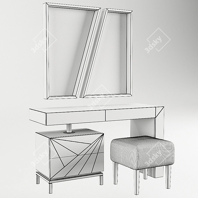 Elegant Vanity Set with Mirror and Ottoman 3D model image 3