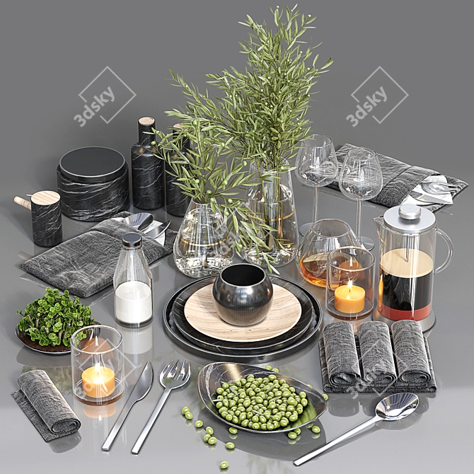 Elegant Dining: Table Setting 02 3D model image 1