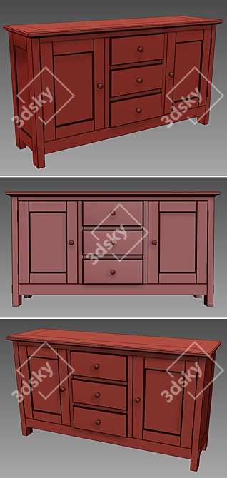 Rustic Buffet with Natural Finish 3D model image 4