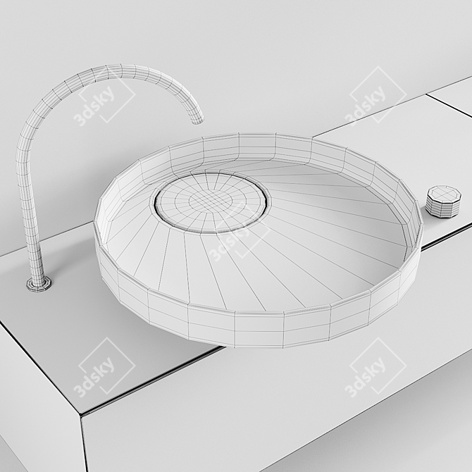 Falper Eccentrico Vanity: Wood Unit, Marble Washbasin, Round Mirror 3D model image 5