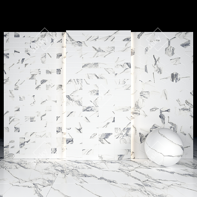 Elegant White Calacatta Tiles 3D model image 3