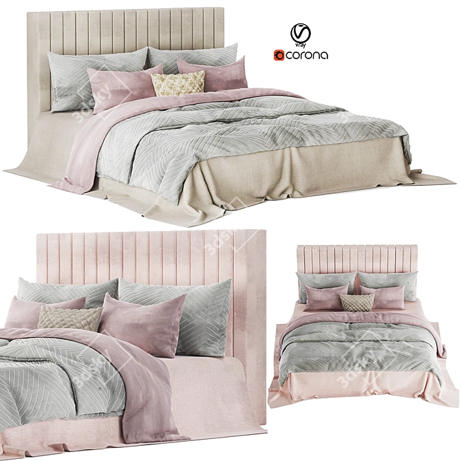 Luxury Velvet Bed Set 3D model image 1