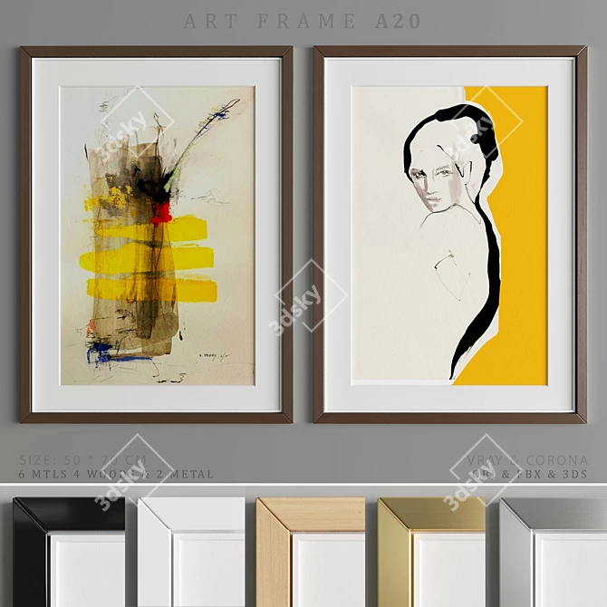 Modern Art Frame A20: 2 Frames, 6 Materials, 50 * 70 cm 3D model image 1