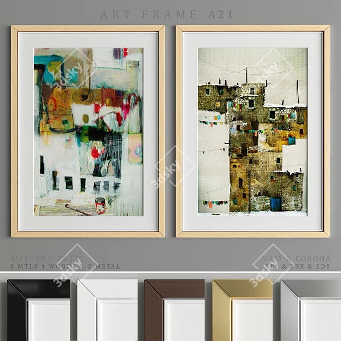 Modern Art Frame Set: A21 | 4 Woods & 2 Metals 3D model image 1