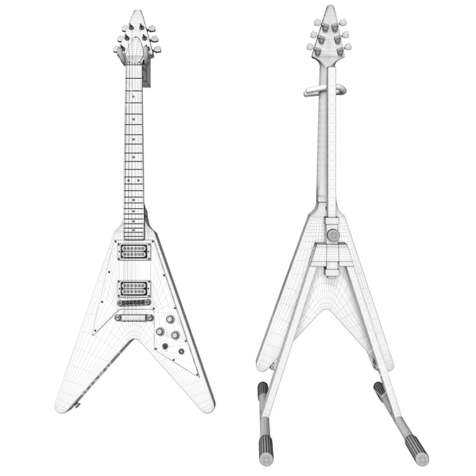 Gibson Epiphone Flying V-Style Electric Guitar - Black/Beige 3D model image 7