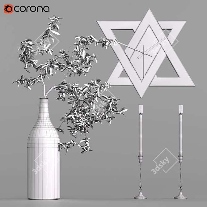 Elegant Plant Candle & Wall Clock 3D model image 3