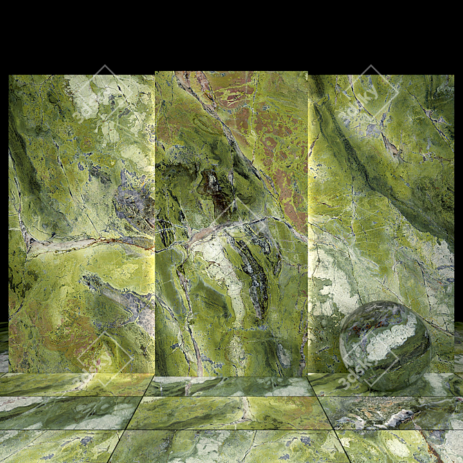 Shimmering Green Marble Slabs 3D model image 1