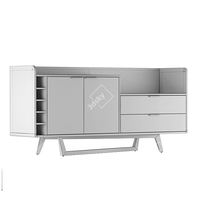 Modern Walnut & White Buffet 3D model image 3