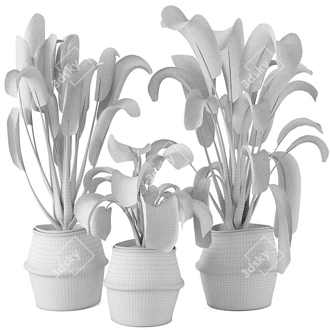 12-Piece Set: Indoor Plants in Wicker Pots 3D model image 5