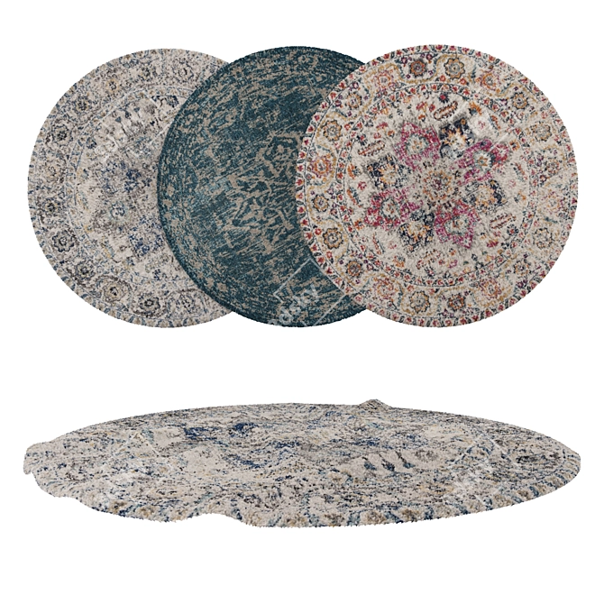 6-Piece Round Carpet Set - Versatile Designs for VRay and Corona 3D model image 1