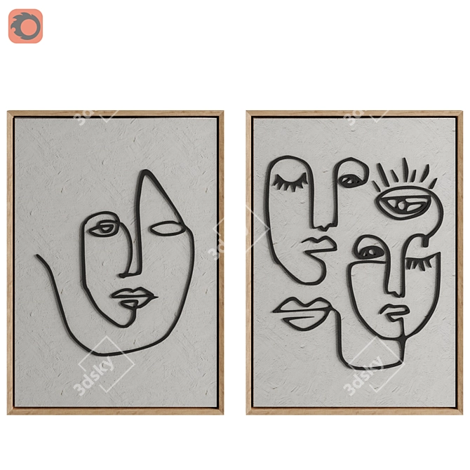 Abstract Art Face Line Set 3D model image 3